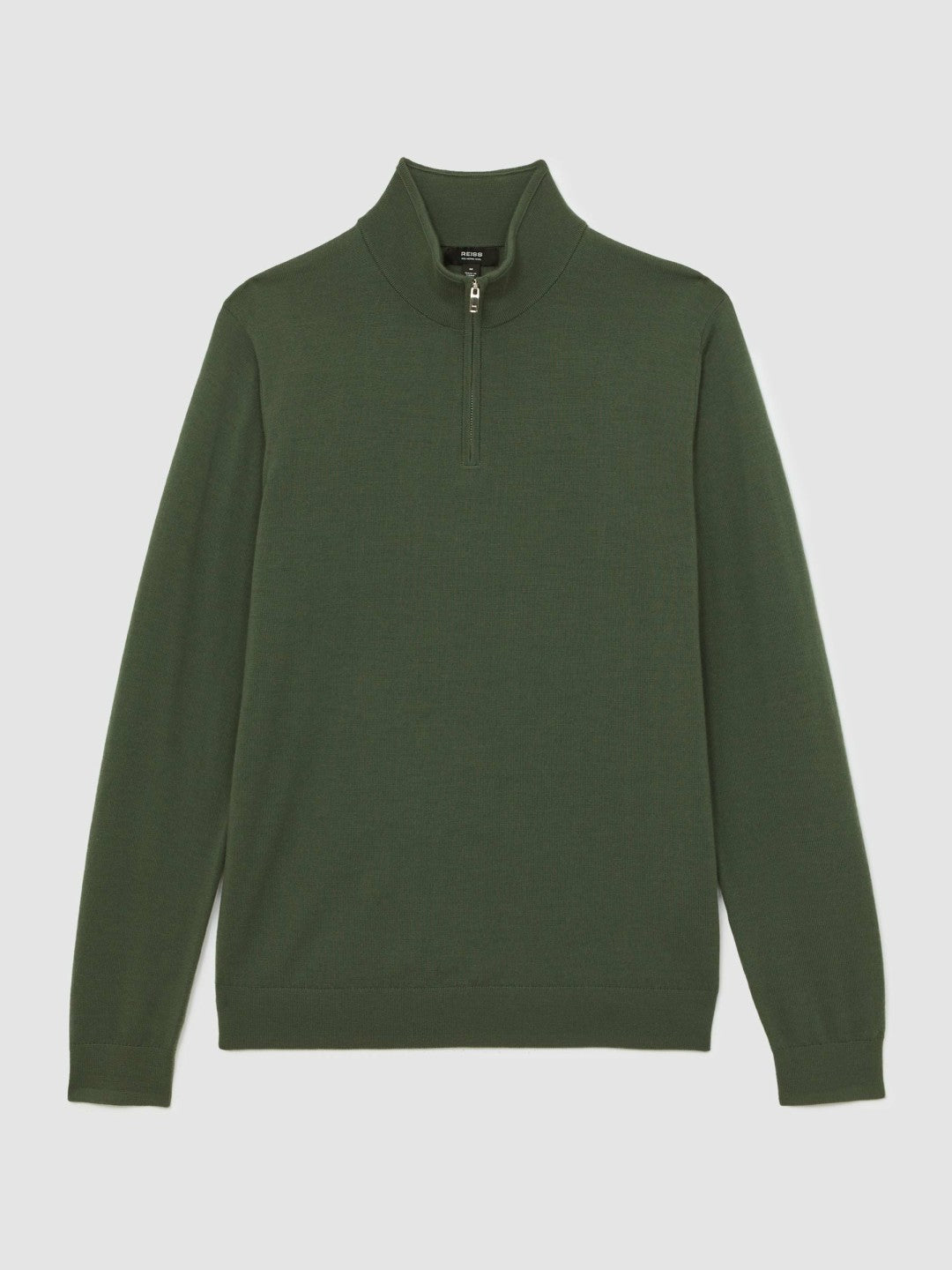 Reiss Merino Wool Half-Zip Jumper in Kale Green