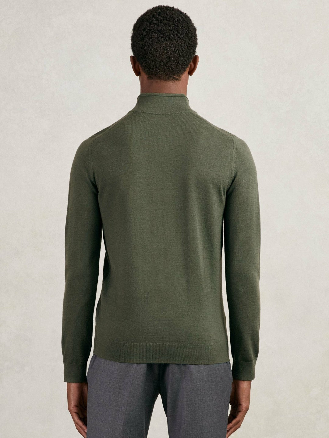 Reiss Merino Wool Half-Zip Jumper in Kale Green