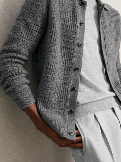 Reiss Wool Button Through Pointelle Shirt in Mid Grey