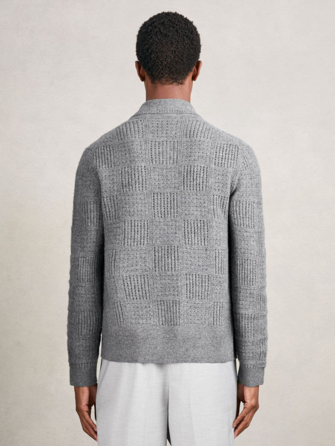 Reiss Wool Button Through Pointelle Shirt in Mid Grey