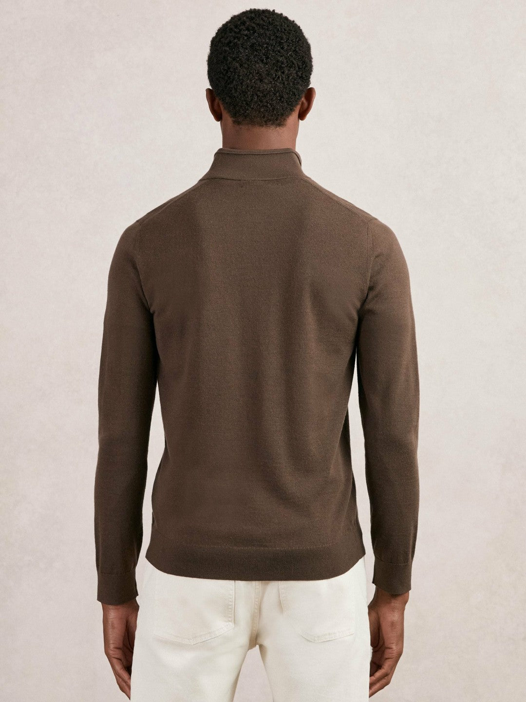 Reiss Merino Wool Half-Zip Jumper in Chocolate Brown