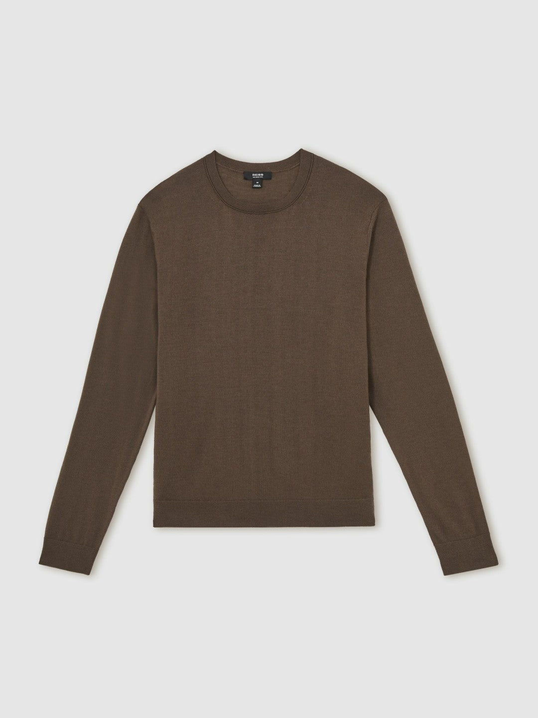 Reiss Merino-Wool Crew-Neck Jumper in Chocolate Brown