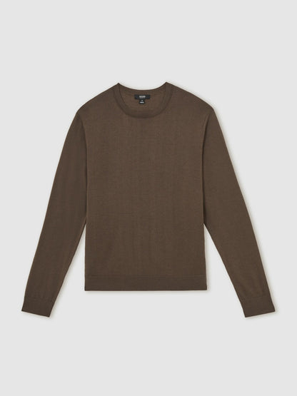 Reiss Merino-Wool Crew-Neck Jumper in Chocolate Brown