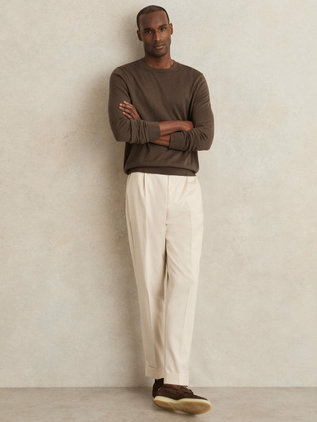 Reiss Merino-Wool Crew-Neck Jumper in Chocolate Brown