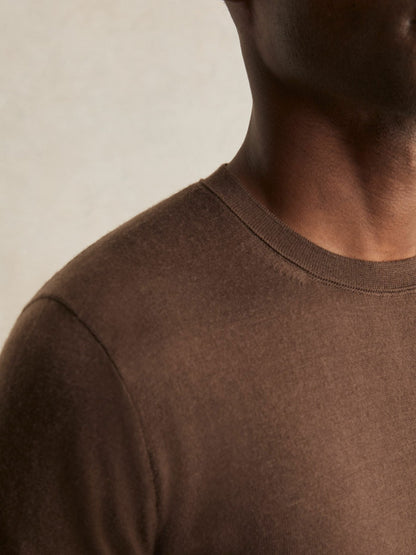 Reiss Merino-Wool Crew-Neck Jumper in Chocolate Brown