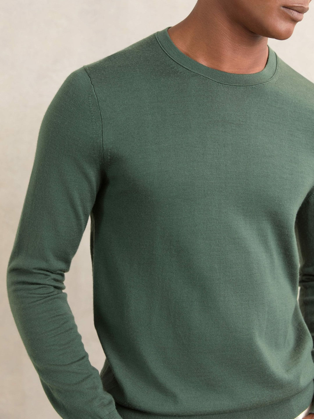 Reiss Merino-Wool Crew-Neck Jumper in Kale Green