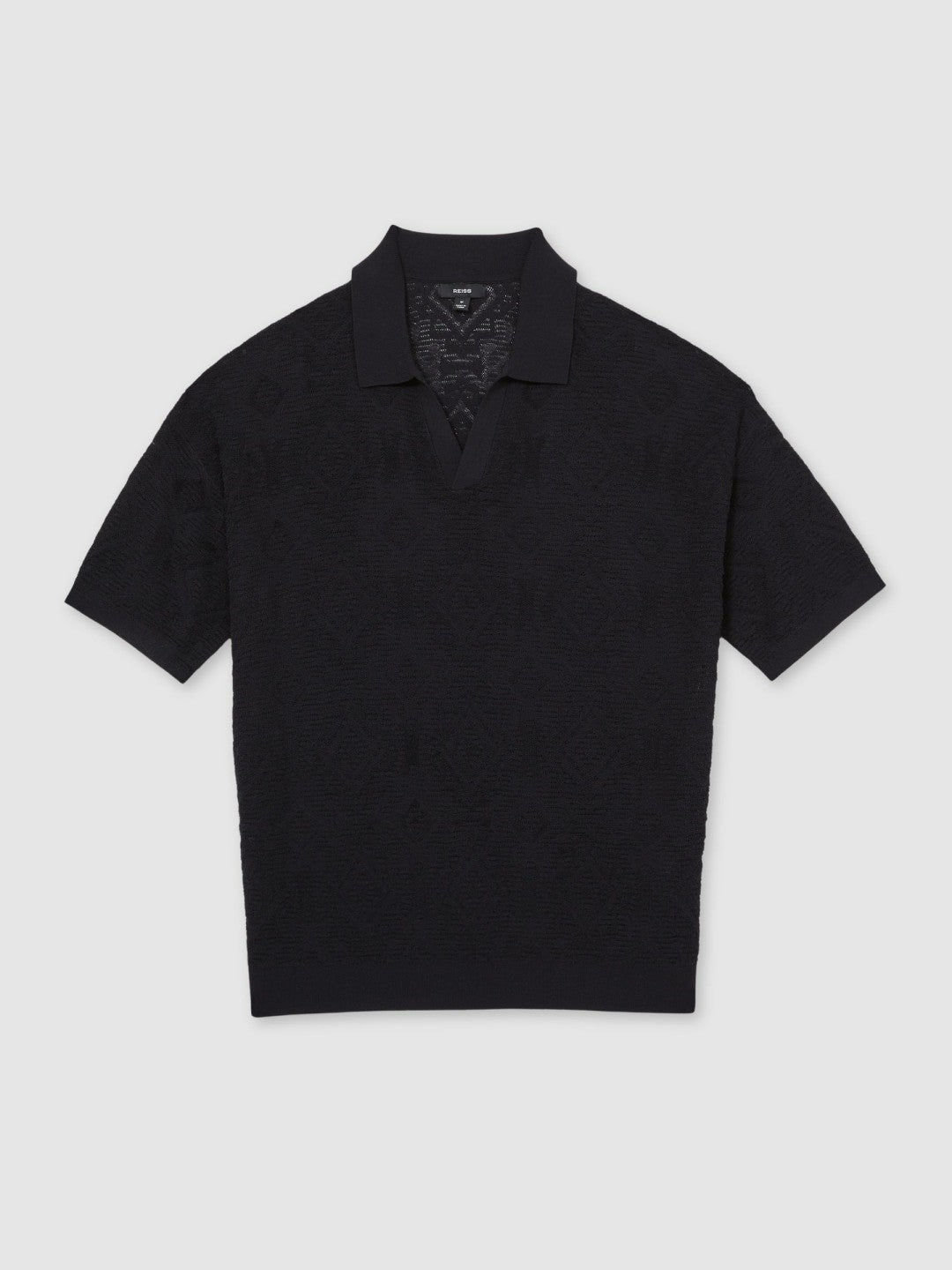 Reiss Jacquard Loop-Stitch Polo Shirt in Navy