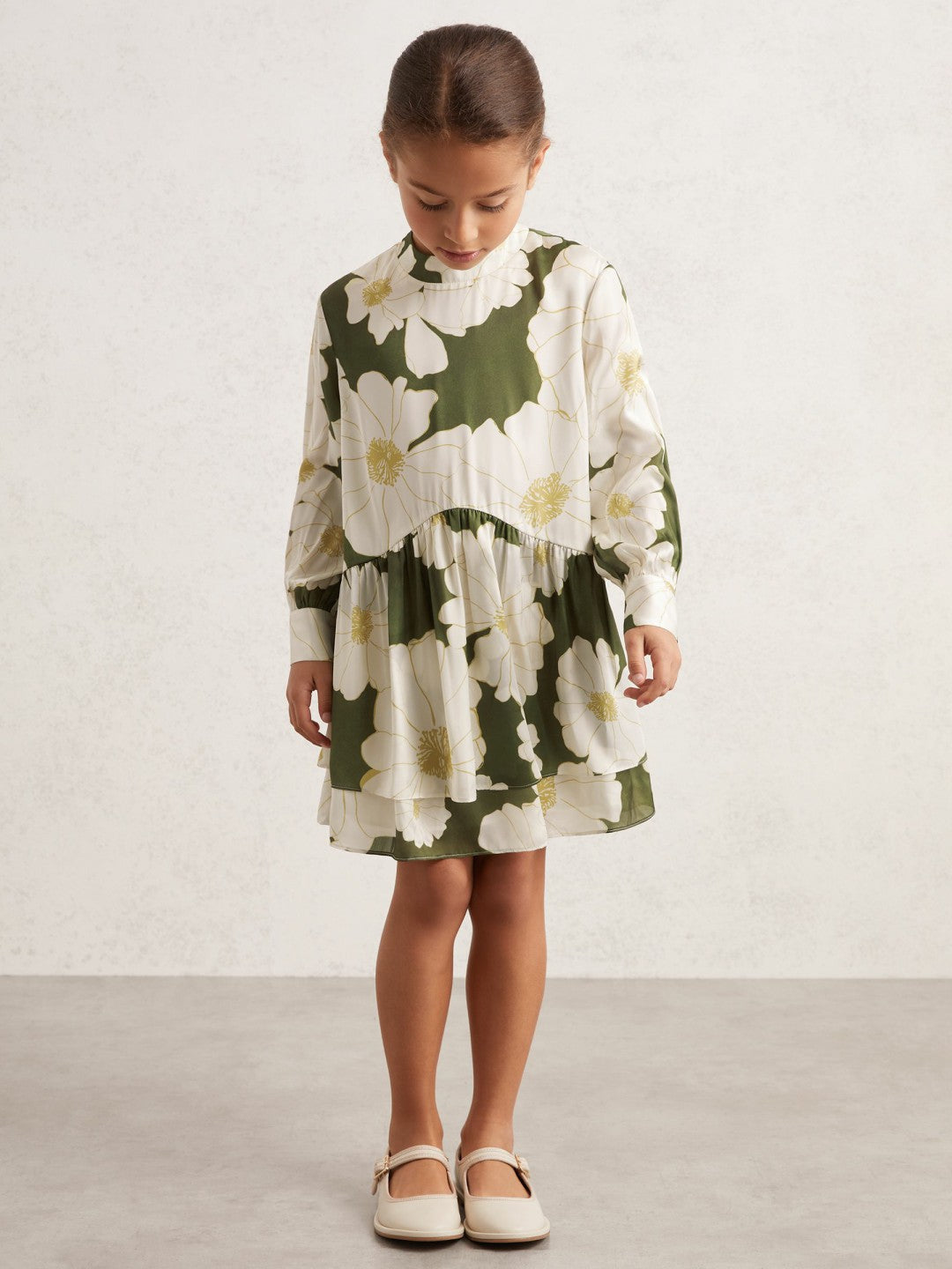 Reiss 9-13 yrs Floral-Print Swing Dress in Green