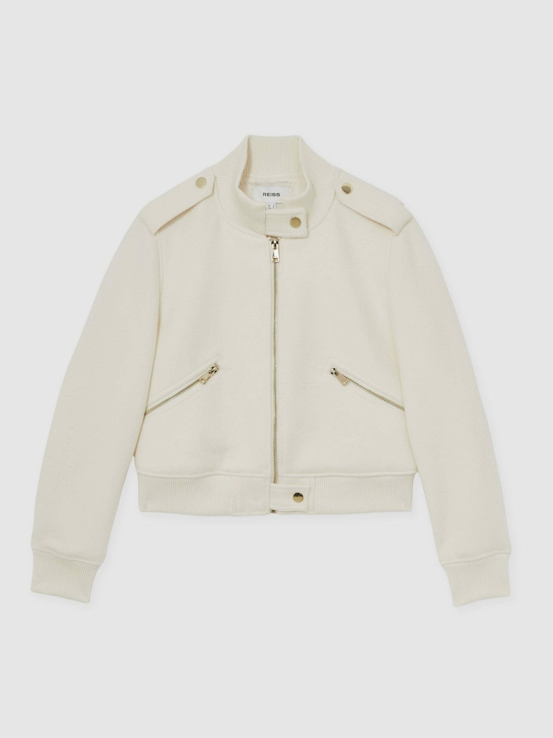 Reiss Brushed Wool Epaulette Bomber Jacket in Cream