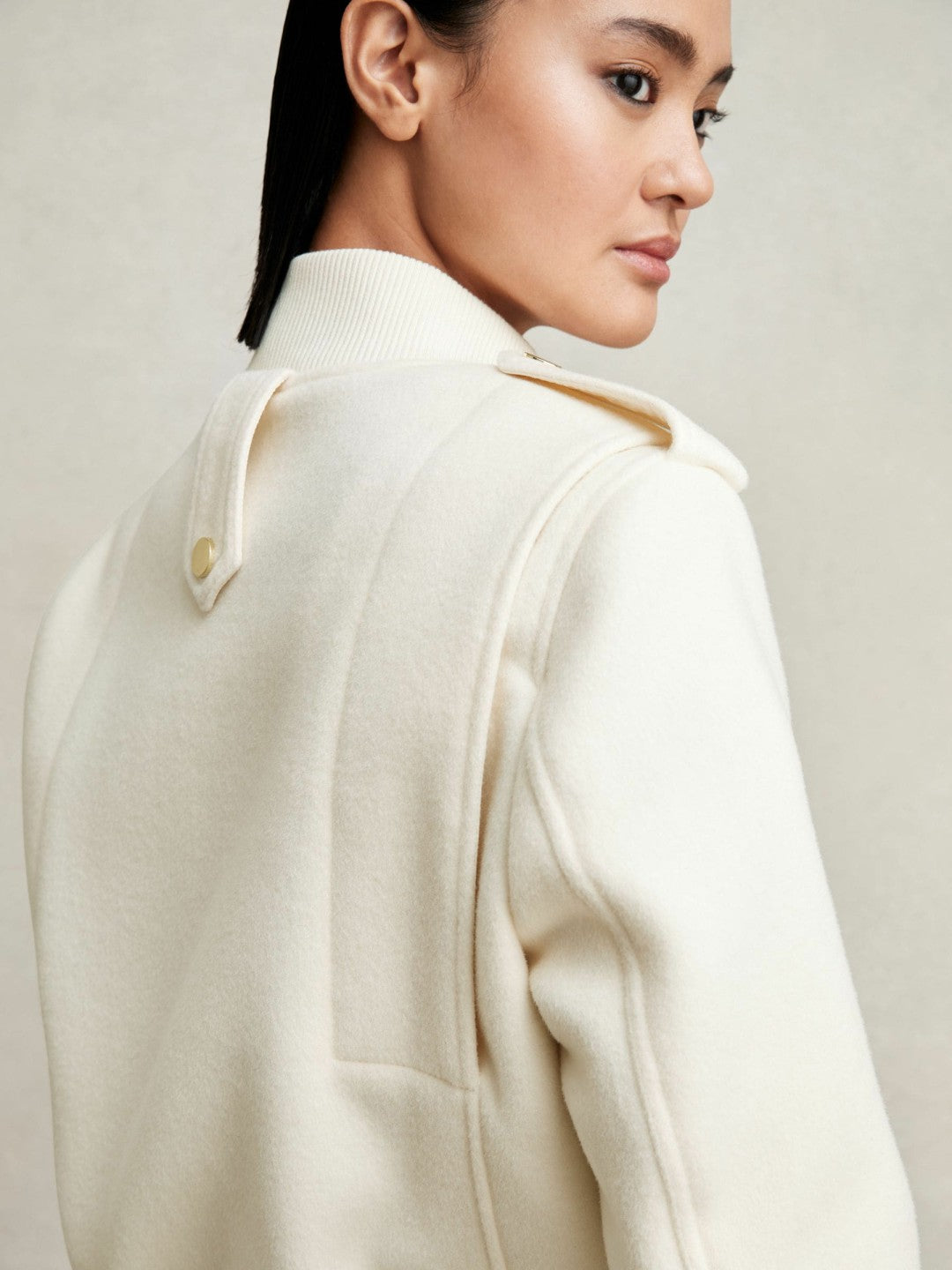 Reiss Brushed Wool Epaulette Bomber Jacket in Cream