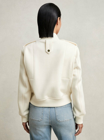Reiss Brushed Wool Epaulette Bomber Jacket in Cream