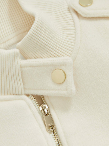 Reiss Brushed Wool Epaulette Bomber Jacket in Cream