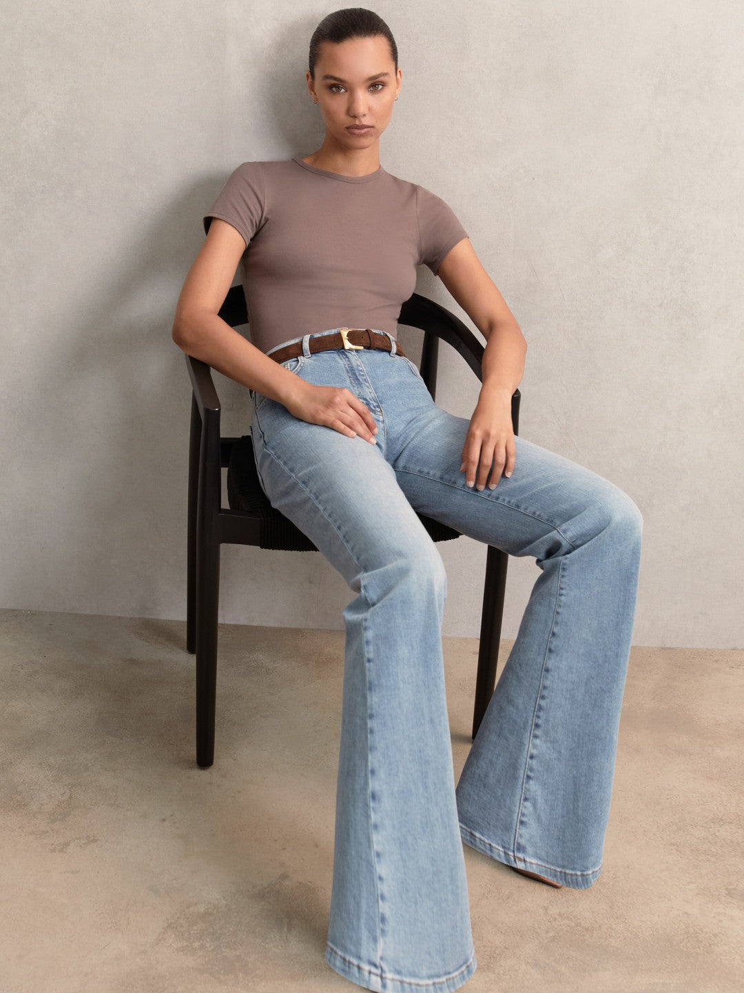 Reiss Petite Mid-Rise Flared Jeans in Light Blue