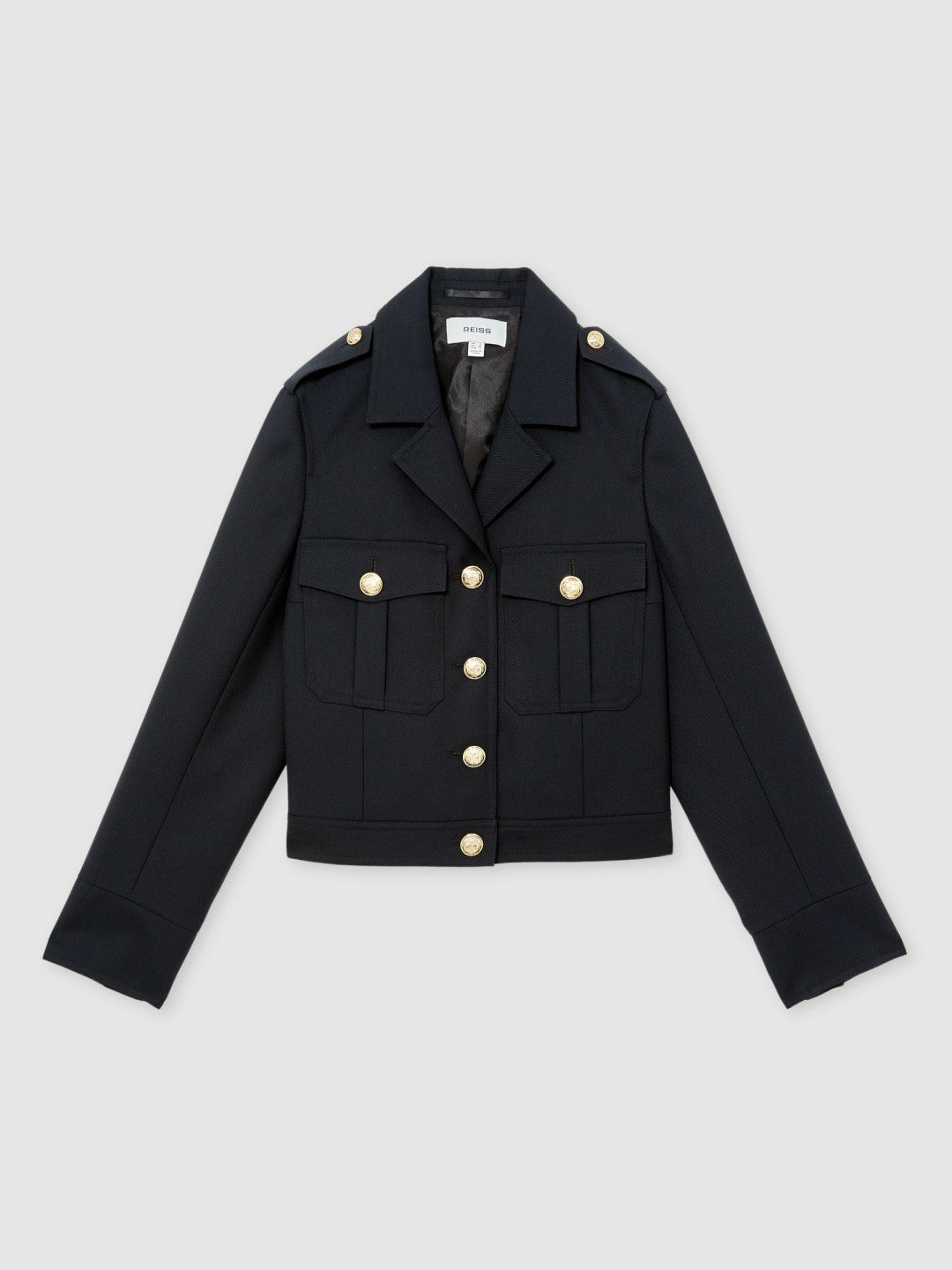 Reiss Wool Twin-Pocket Cropped Jacket in Black