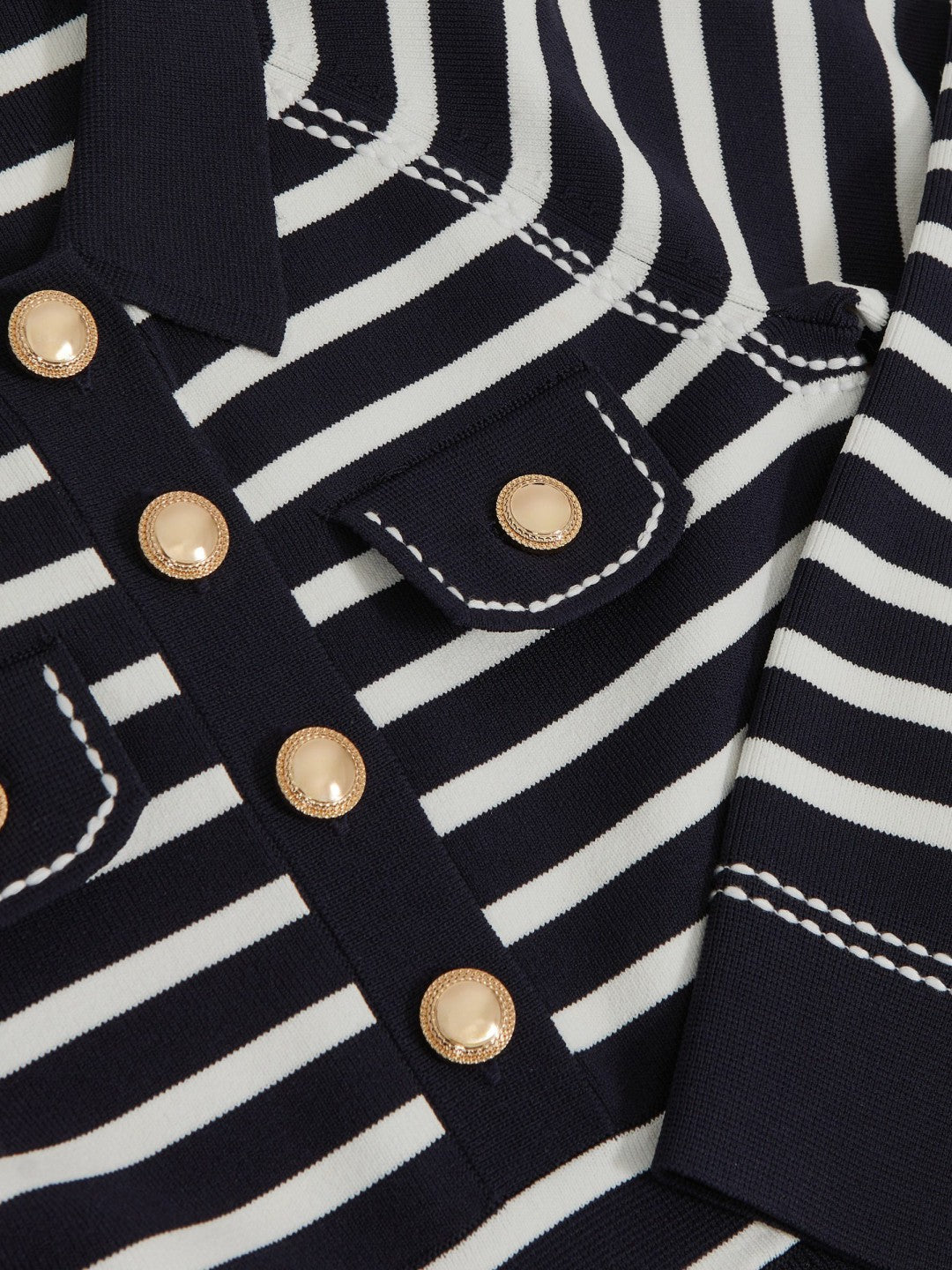 Reiss 3-9 yrs Button-Detail Stripe Knitted Dress in Navy/White