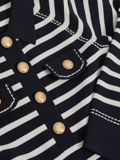 Reiss 3-9 yrs Button-Detail Stripe Knitted Dress in Navy/White