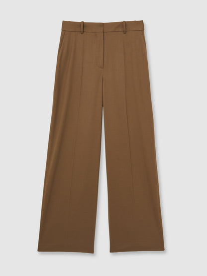 Reiss Wool-Blend Wide-Leg Suit Trousers in Tan
