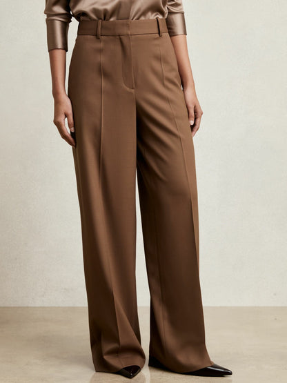 Reiss Wool-Blend Wide-Leg Suit Trousers in Tan