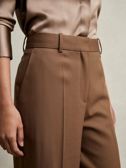 Reiss Wool-Blend Wide-Leg Suit Trousers in Tan