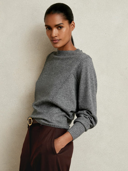 Reiss Wool-Blend Reverse-Seam Batwing Jumper With Cashmere in Charcoal