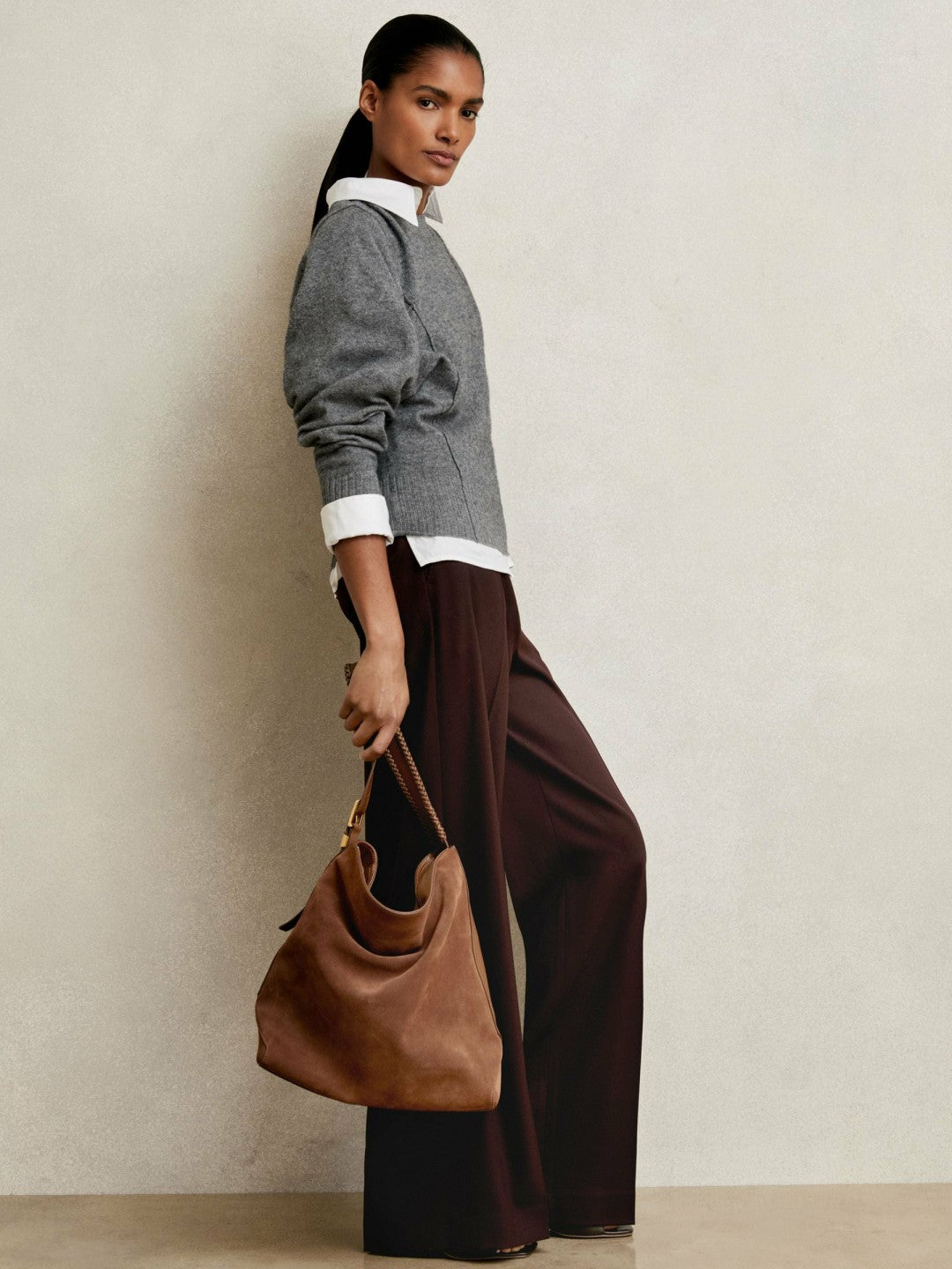 Reiss Wool-Blend Reverse-Seam Batwing Jumper With Cashmere in Charcoal