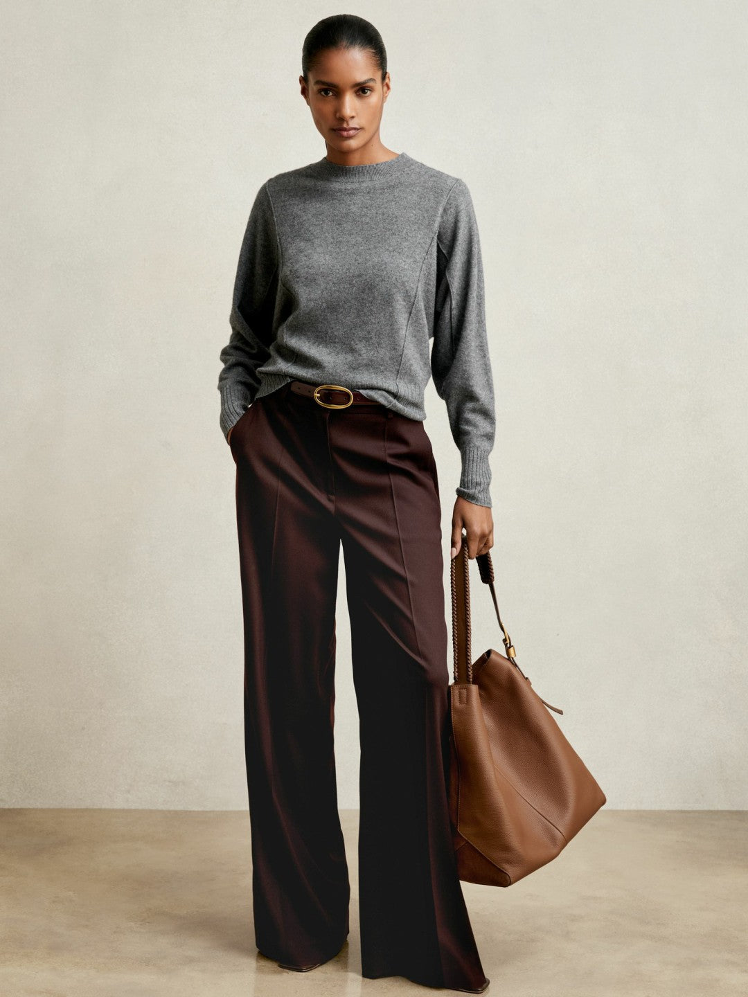 Reiss Wool-Blend Reverse-Seam Batwing Jumper With Cashmere in Charcoal
