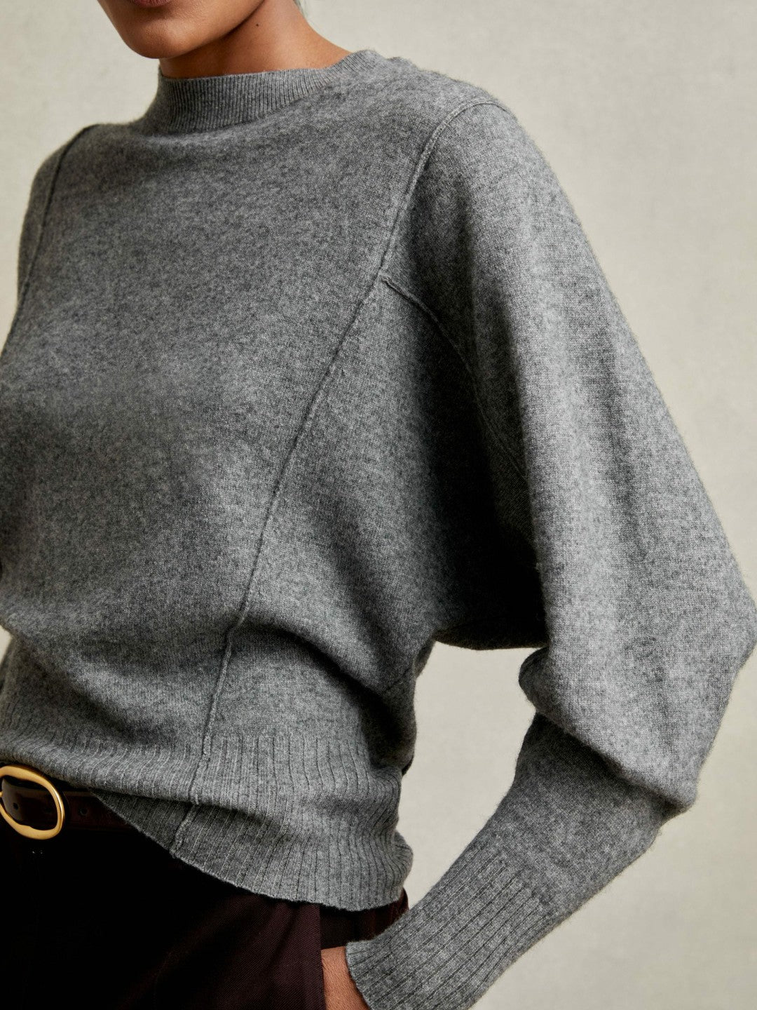 Reiss Wool-Blend Reverse-Seam Batwing Jumper With Cashmere in Charcoal