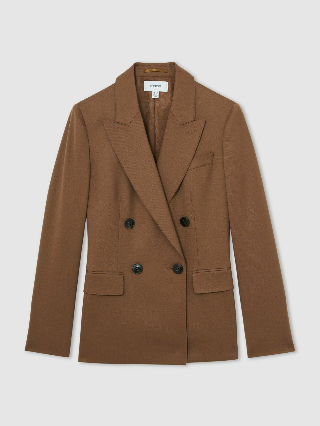 Reiss Wool-Blend Double-Breasted Suit Blazer in Tan