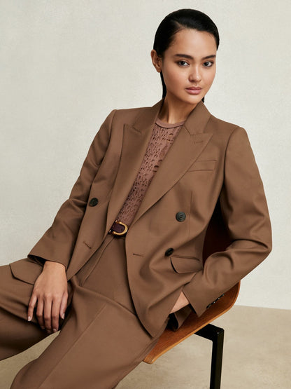 Reiss Wool-Blend Double-Breasted Suit Blazer in Tan