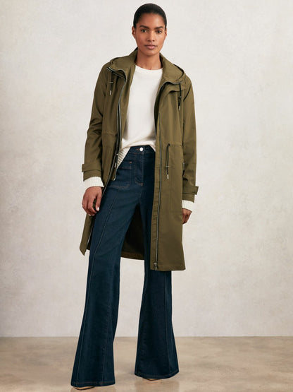 Reiss Removable-Hood Parka Rain Coat in Khaki