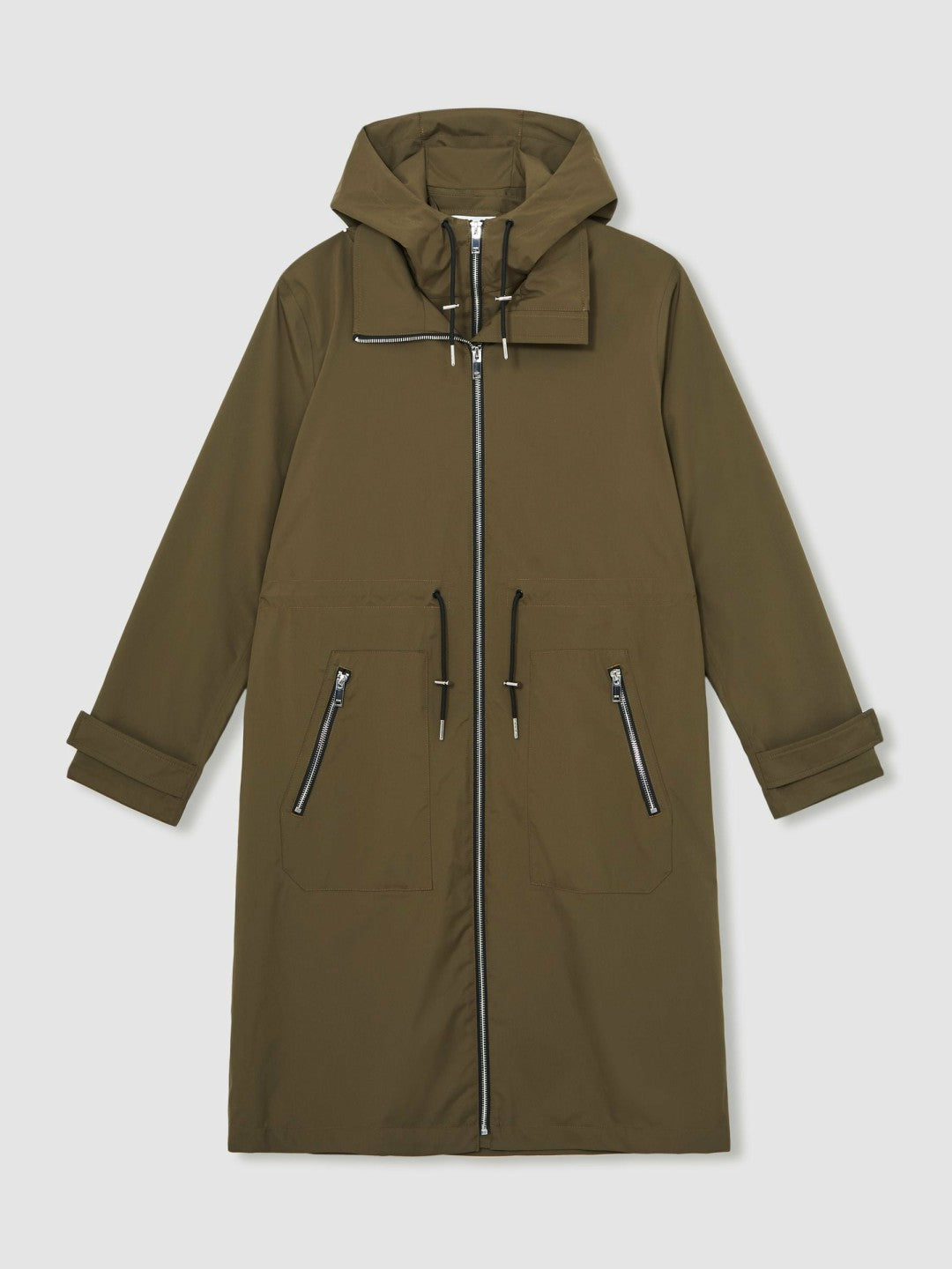 Reiss Removable-Hood Parka Rain Coat in Khaki