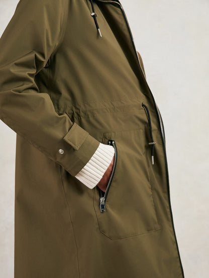 Reiss Removable-Hood Parka Rain Coat in Khaki