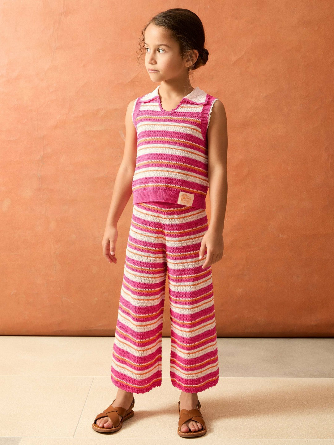 Reiss 13-14 yrs SmileyWorld Stripe Knit Trousers in Pink