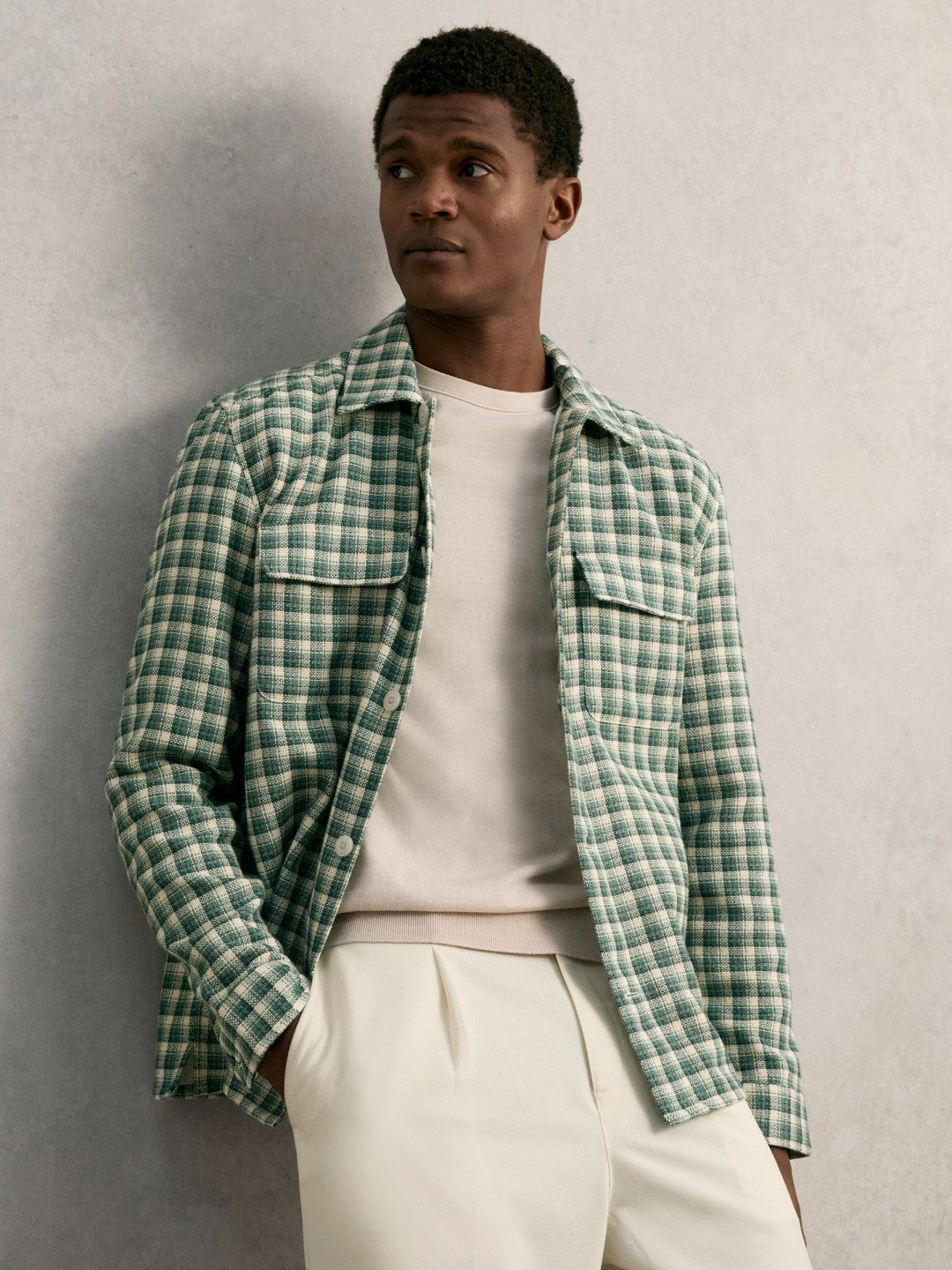 Reiss Woven Check Twin Pocket Overshirt in Green Multi