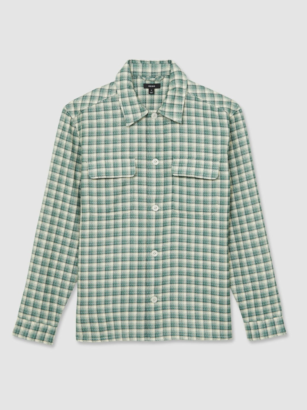 Reiss Woven Check Twin Pocket Overshirt in Green Multi