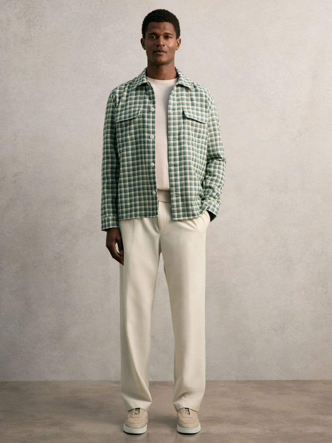 Reiss Woven Check Twin Pocket Overshirt in Green Multi