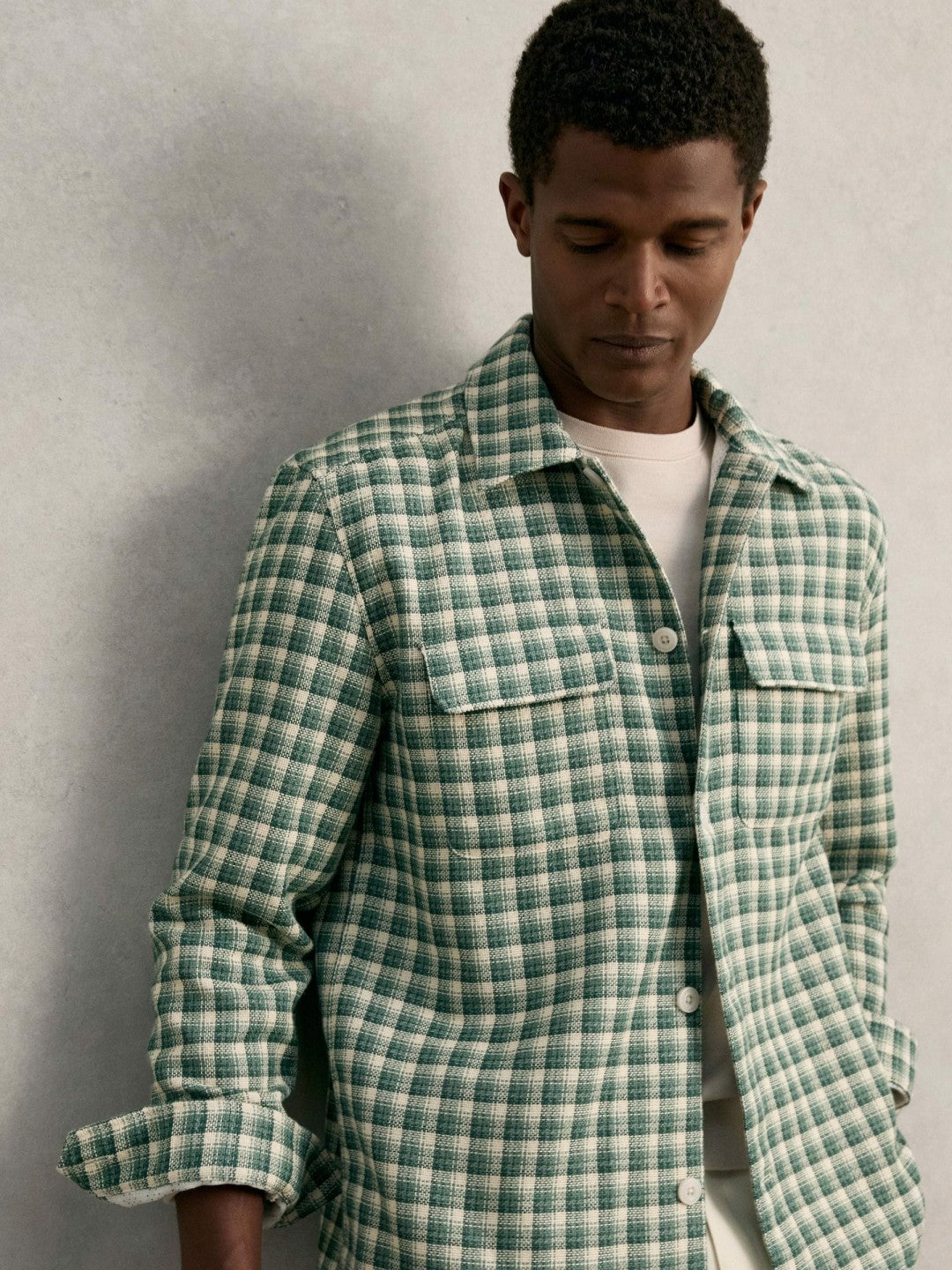 Reiss Woven Check Twin Pocket Overshirt in Green Multi