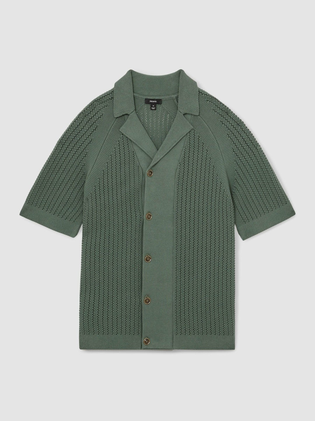 Reiss Cotton Textured-Knit Cuban-Collar Shirt in Pine Green