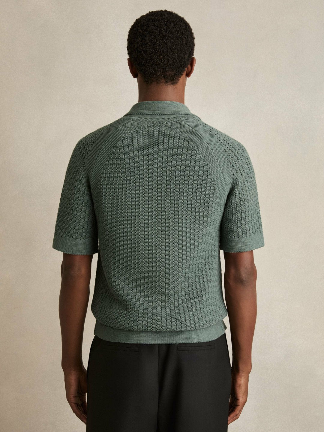 Reiss Cotton Textured-Knit Cuban-Collar Shirt in Pine Green