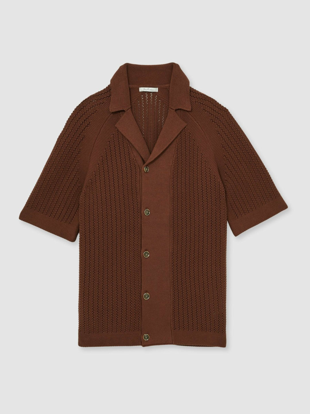 Reiss Cotton Textured-Knit Cuban-Collar Shirt in Tobacco Brown