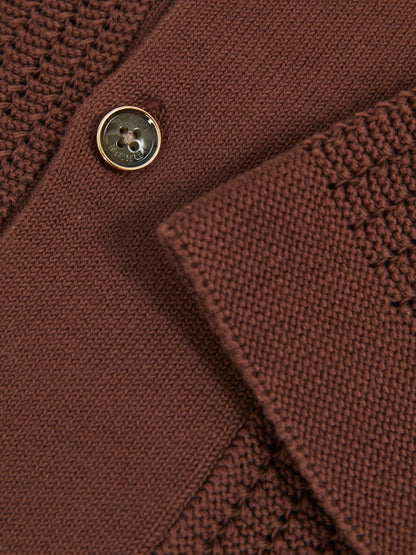 Reiss Cotton Textured-Knit Cuban-Collar Shirt in Tobacco Brown