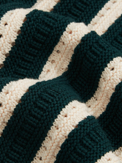 Reiss Cotton Blend Stripe Knit Polo Shirt in Dark Teal Green/Ecru