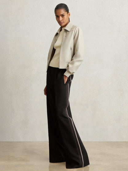 Reiss Petite Side-Stripe Wide-Leg Trousers in Black