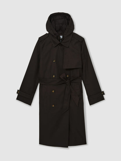 Reiss Hooded Insert Trench Coat in Chocolate Brown