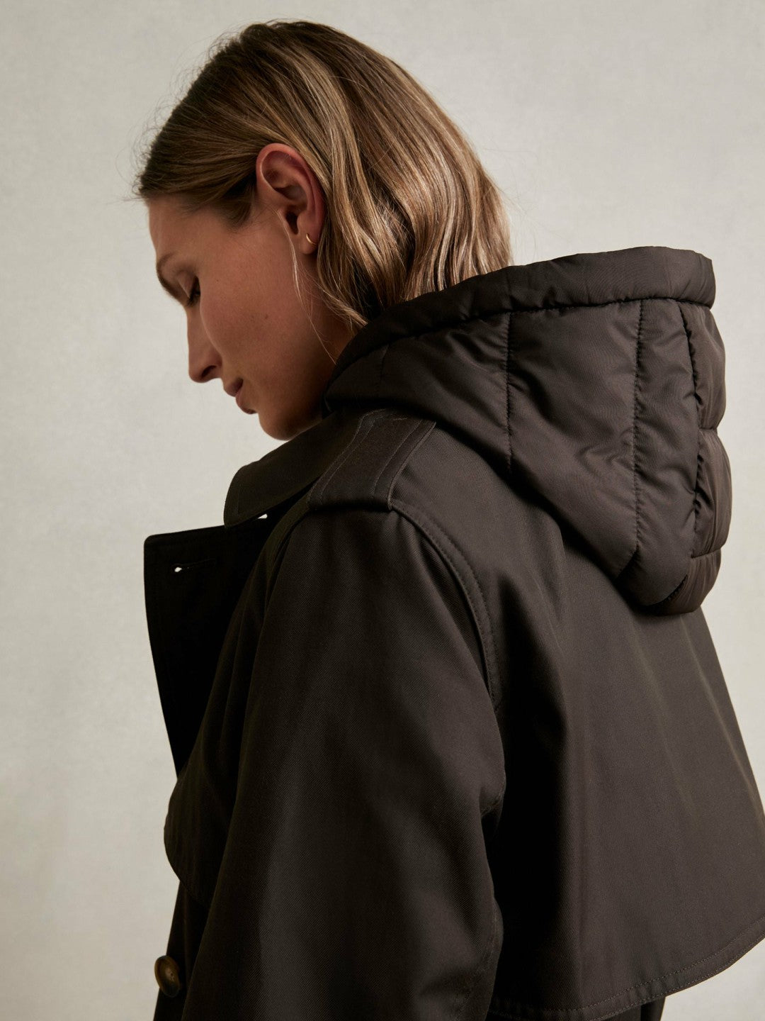 Reiss Hooded Insert Trench Coat in Chocolate Brown