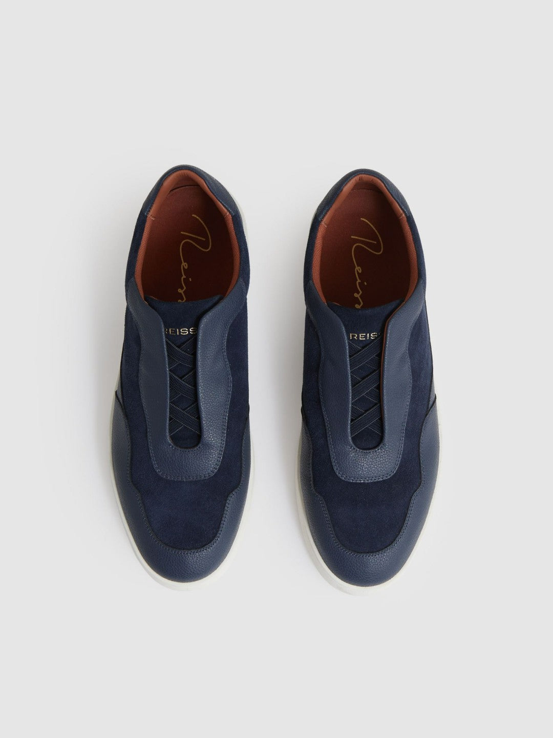 Reiss Leather Elasticated-Lace Trainers in Navy Blue