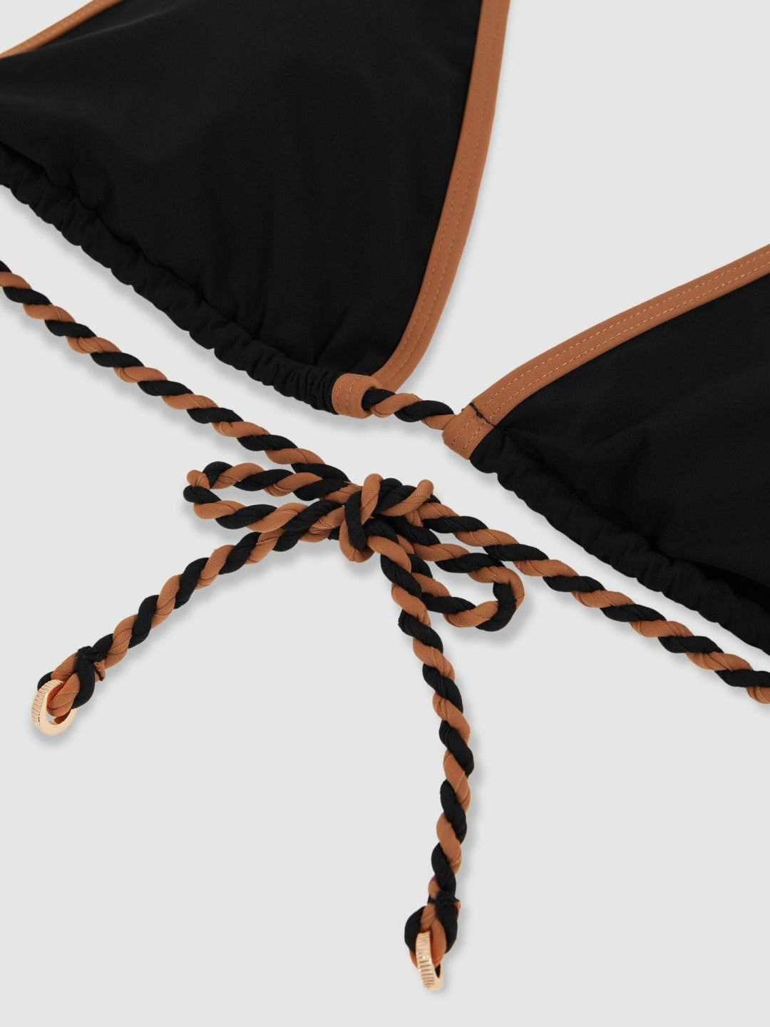 Reiss Triangle Twist-Strap Bikini Top in Black/Brown