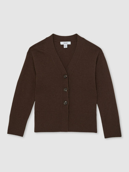 Reiss 9-13 yrs Wool-Blend Fitted Cardigan With Cashmere in Brown