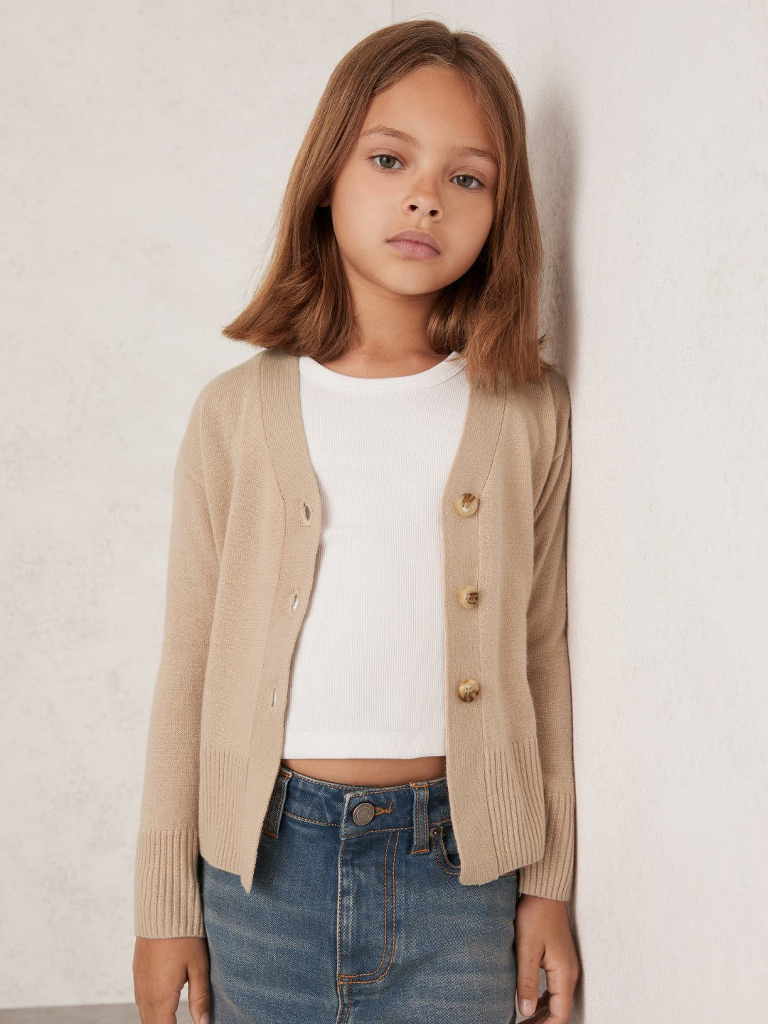 Reiss 9-13 yrs Wool-Blend Fitted Cardigan With Cashmere in Neutral