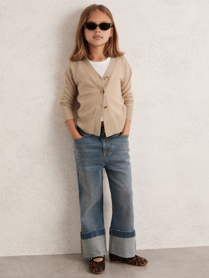 Reiss 9-13 yrs Wool-Blend Fitted Cardigan With Cashmere in Neutral
